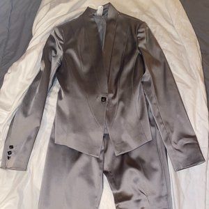 CACHE Silver Silk Blazer and Pant Set - Classy & Gorgeous